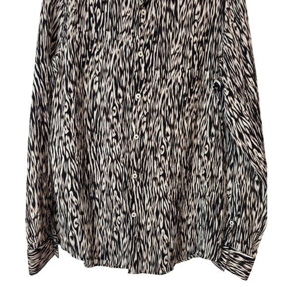 2/$30 Zara Size M Womens Zebra Choc Brown Black Ivory Print Button-Up Blouse - Picture 8 of 10